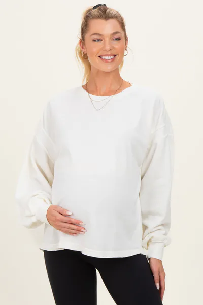 PinkBlush Cream Oversized Cutout Back Maternity Sweatshirt
