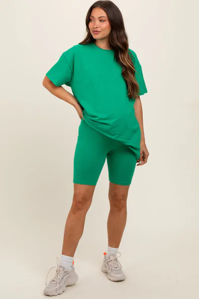 PinkBlush Green Biker Shorts Set