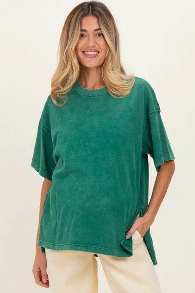 PinkBlush Green Washed Oversized Boxy Maternity Tee