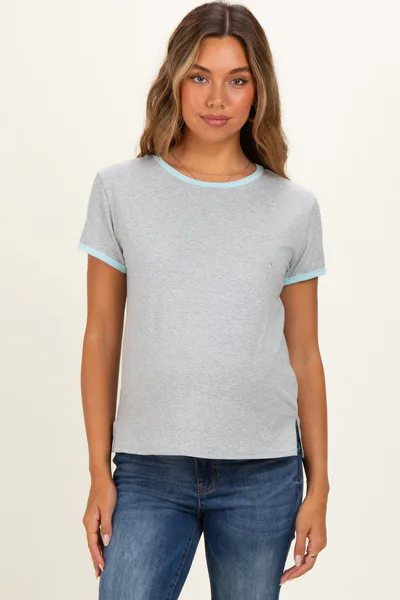 PinkBlush Heather Gray Contrast Trim Boxy Fit Maternity Tee