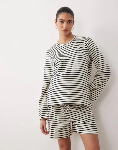 ASOS Mamalicious Maternity long sleeve T-shirt in cream with navy stripe