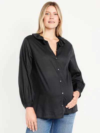 Old Navy Maternity Long Sleeve Button-Down Ruffle Shirt