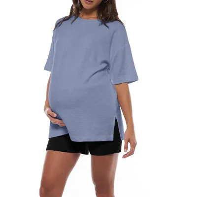 Target Women's Side Zip Nursing Top Maternity Shirt for Breastfeeding Short Sleeve Round Neck T-Shirt Blue L