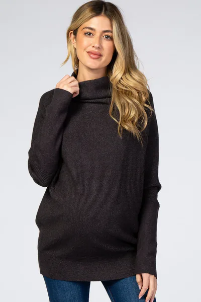 PinkBlush Charcoal Funnel Neck Dolman Sleeve Maternity Sweater