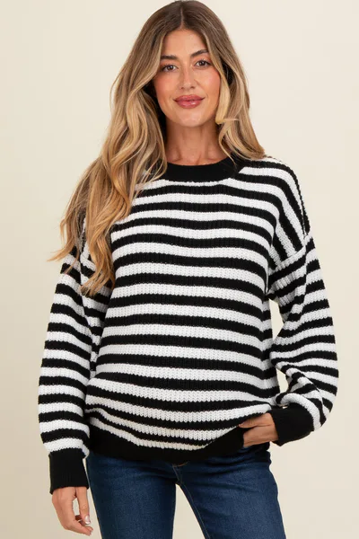 PinkBlush Black Striped Crew Neck Maternity Sweater