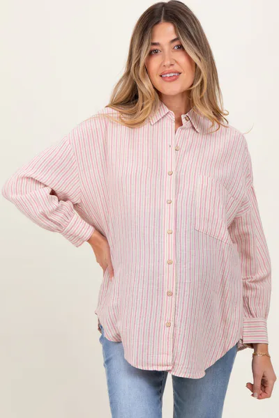 PinkBlush Pink Stripe Oversized Button Down Maternity Shirt