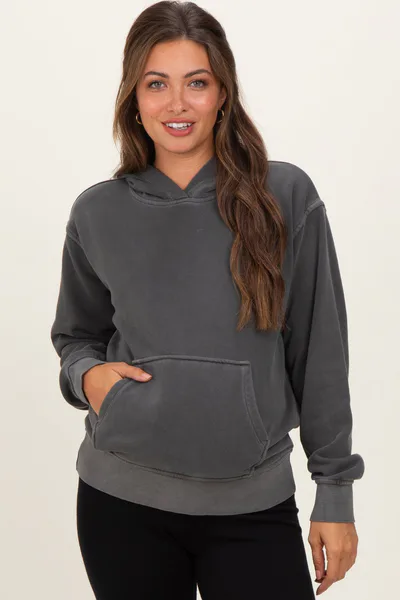 PinkBlush Charcoal Soft Fleece Maternity Pocket Hoodie