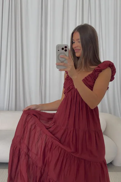 Worth Collective Katy Pleated Bodice Maxi Dress in Wine Red - Bump Friendly