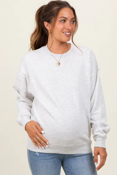 PinkBlush Heather Grey Fleece Crew Neck Relaxed Fit Maternity Sweatshirt