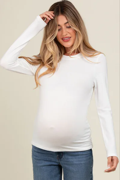 PinkBlush White Basic Fitted Maternity Long Sleeve Top