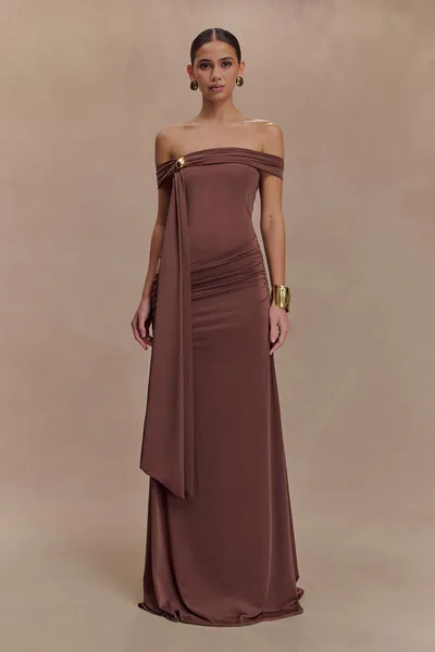 MESHKI Oliver Slinky Maxi Dress - Chocolate