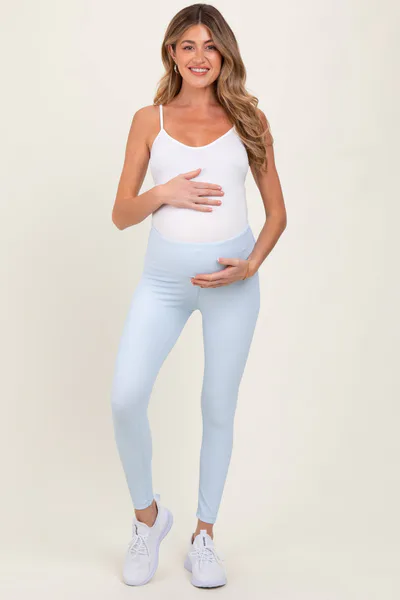 PinkBlush Blue Ribbed Maternity Leggings