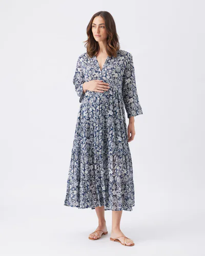 Ripe Maternity Ezra Tiered Dress Ink / White