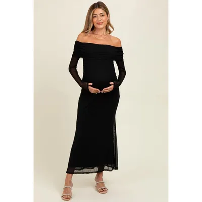 Target Pinkblush Black Mesh Overlay Off Shoulder Long Sleeve Maternity Midi Dress Large