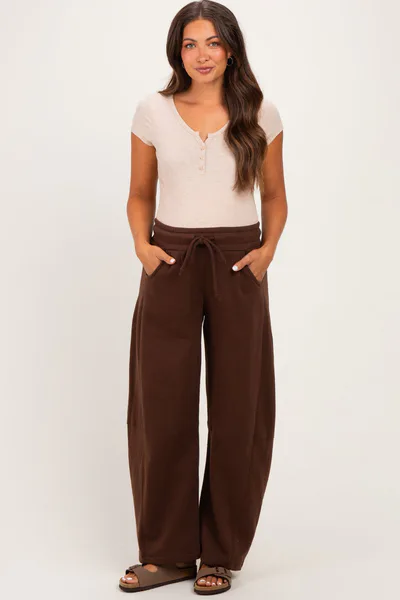 PinkBlush Chocolate Fleece Barrel Leg Maternity Sweatpants