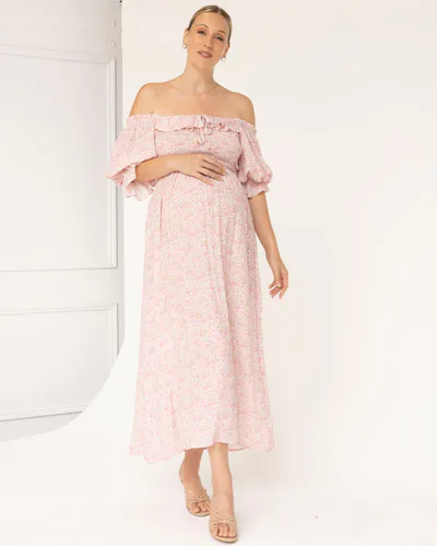 Angel Maternity Amber Maternity Baby Shower Dress in Pink Floral