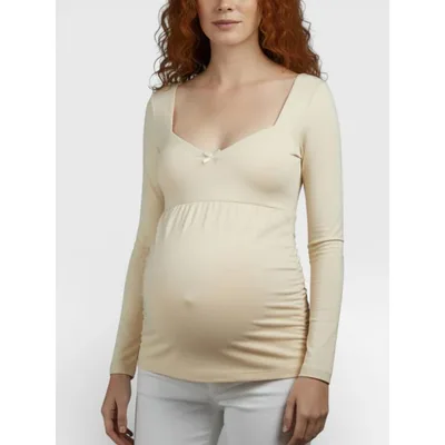 Target Women's Sweetheart Neck Side-Ruched Maternity Long Sleeve Tee - Soft Yellow - Size: Medium - Motherhood Maternity