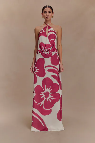 MESHKI Katalina Chiffon Maxi Skirt - Red Deco Fleur Print