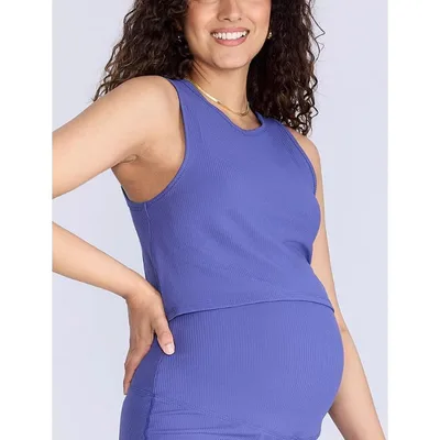 Target Women's Crew Neck Racerback Cropped Maternity Tank - Skipper Blue - Size: Large - Motherhood Maternity