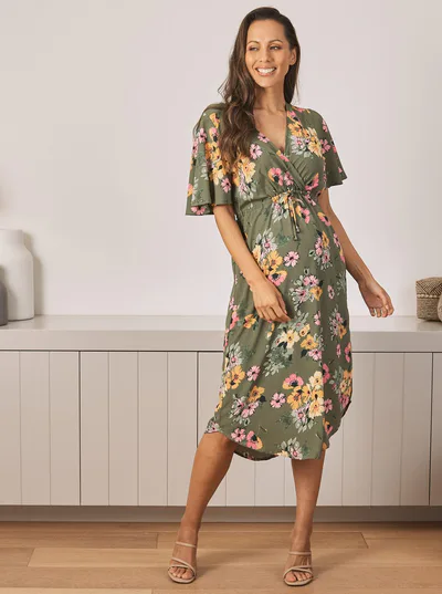 Angel Maternity Renee Maternity Dress in Green Flora