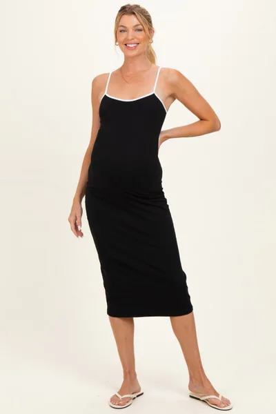 PinkBlush Black Cutout Fitted Maternity Midi Dress