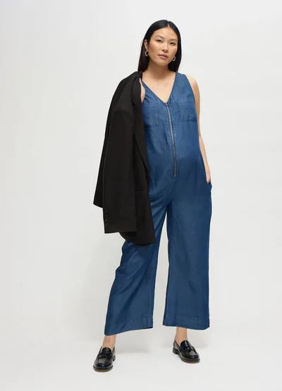 Ingrid & Isabel The Zip & Relax Chambray Maternity + Nursing Jumpsuit