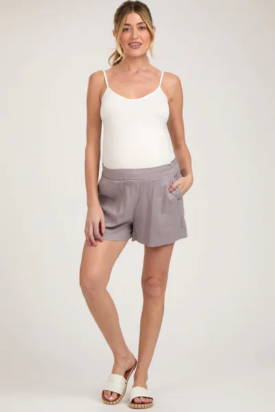 PinkBlush Lavender Grey Smocked Waist Maternity Shorts