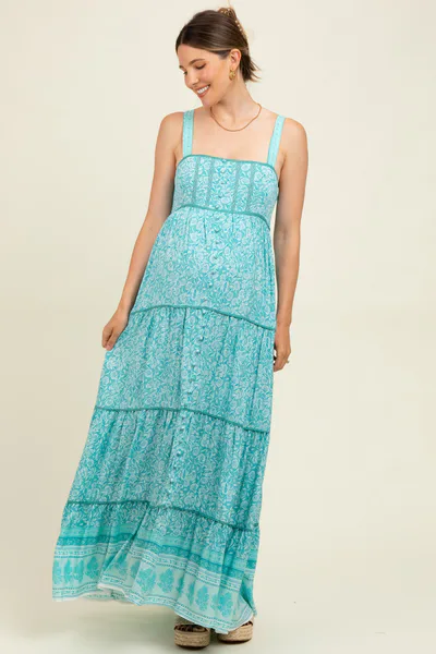 PinkBlush Aqua Border Print Sleeveless Maternity Maxi Dress