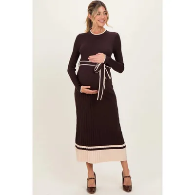 Target Pinkblush Brown Ribbed Midi Sweater Dress With Belt Large