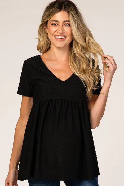 PinkBlush Black Textured Babydoll Maternity Blouse