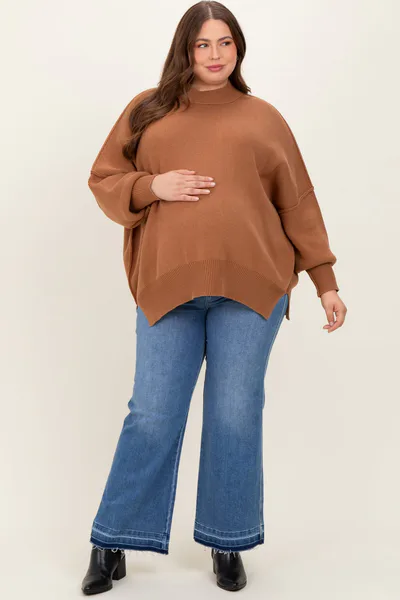 PinkBlush Blue Raw Hem Distressed Ankle Wide Leg Maternity Plus Jeans