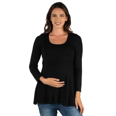 Target 24seven Comfort Apparel Maternity Long Sleeve Solid Color Swing Style Flared Tunic Top-Black-L