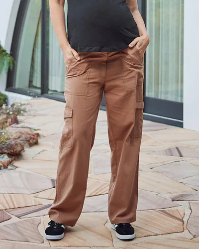Angel Maternity Naomi Maternity Cargo Pants in Brown