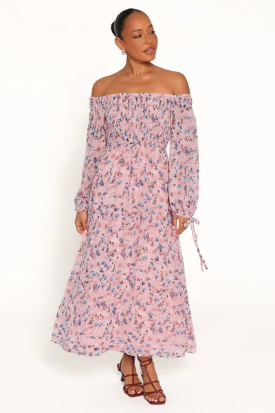 Petal & Pup Harlon Off Shoulder Maxi Dress - Pink Floral