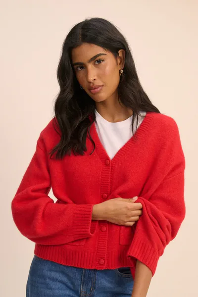 For The Creators V Neck Pocket Red Cardigan