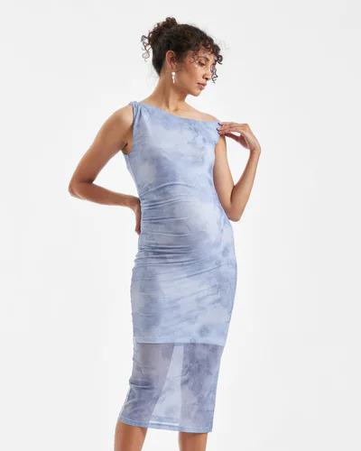 Ripe Maternity Jordan Off Shoulder Dress Sky Blue