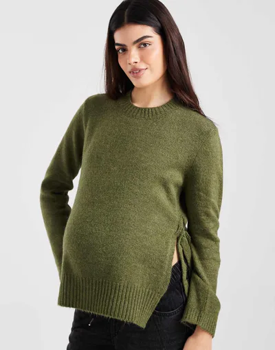ASOS Mamalicious Maternity tie side knit sweater in dark green