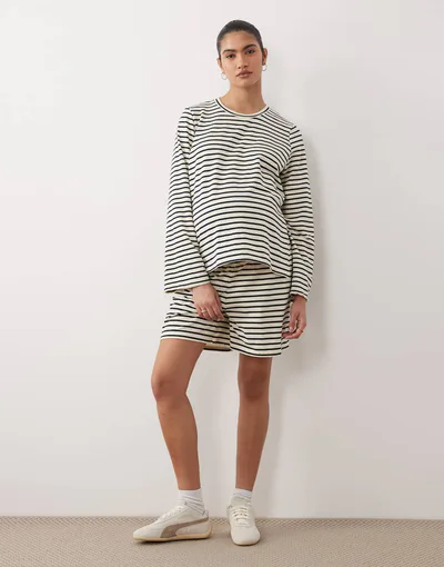 ASOS Mamalicious Maternity tie waist jersey shorts in cream and navy stripe