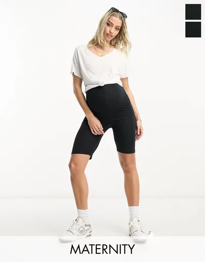 ASOS Mamalicious Maternity 2 pack legging shorts in black