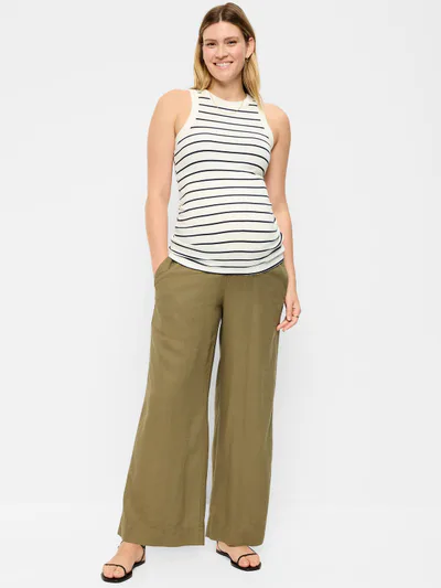 Old Navy Maternity Rollover Waist Linen-Blend Super Wide-Leg Pants