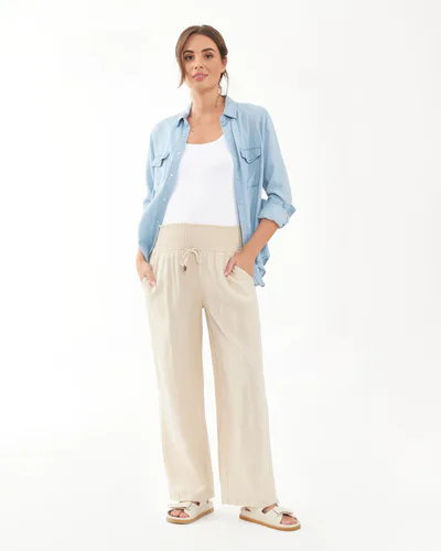 Ripe Maternity Indi Wide Leg Linen Pant Natural
