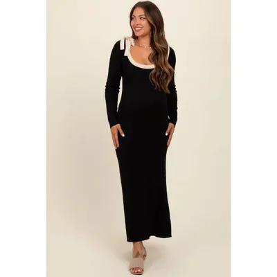 Target PinkBlush Black Shoulder Bow Detail Maternity Maxi Sweater Dress