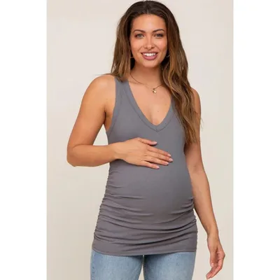 Target Pinkblush Charcoal Ribbed Sleeveless Ruched Maternity Tank Top Large