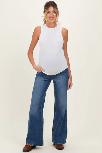 PinkBlush Navy Vintage Wash Wide Leg Maternity Jeans