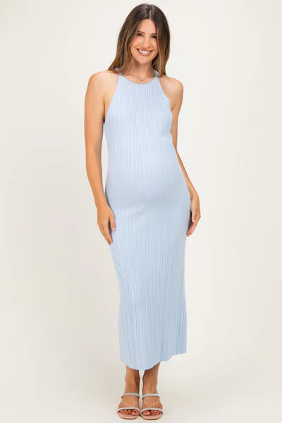 PinkBlush Sky Halter Ribbed Knit Maternity Maxi Dress