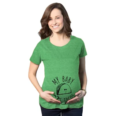 Target Maternity My Baby Loves Tacos Funny T shirt Cute Announcement Pregnancy Bump Tee - Crazy Dog Maternity T Shirt For Laughs Green M