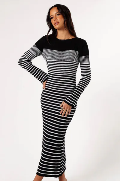 Petal & Pup Camy Long Sleeve Midi Dress - Black/White