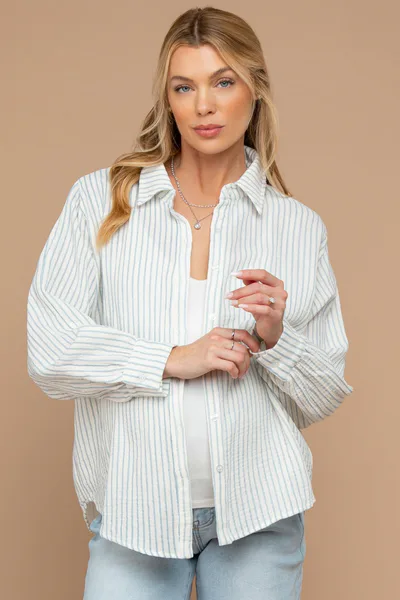 PinkBlush Ivory Striped Cotton Gauze Maternity Button Down Shirt