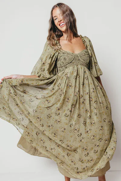 Worth Collective Harlow Maxi Dress in Olive Floral - Bump Friendly *10/9 PRE-ORDER*
