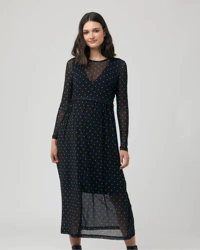 Ripe Maternity Dot Nursing Dress  Black